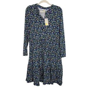 NWT Boden Button Front Tiered Dress Sz 8 Paisley Floral‎ Jersey Stretch Long Slv